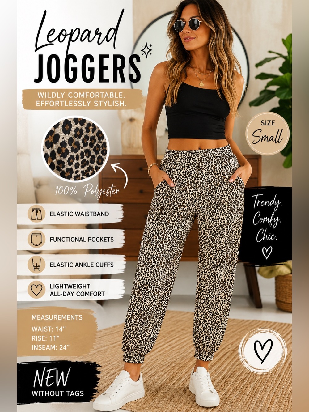 Leopard Print Jogger Pants – Size Small – New Without Tags - Picture 1 of 3